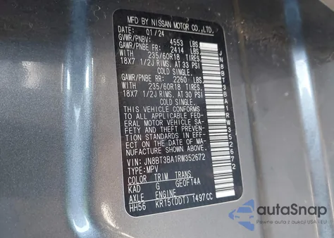 2024 Nissan Rogue Sv Fwd from USA, damaged, VIN JN8BT3BA1RW352672